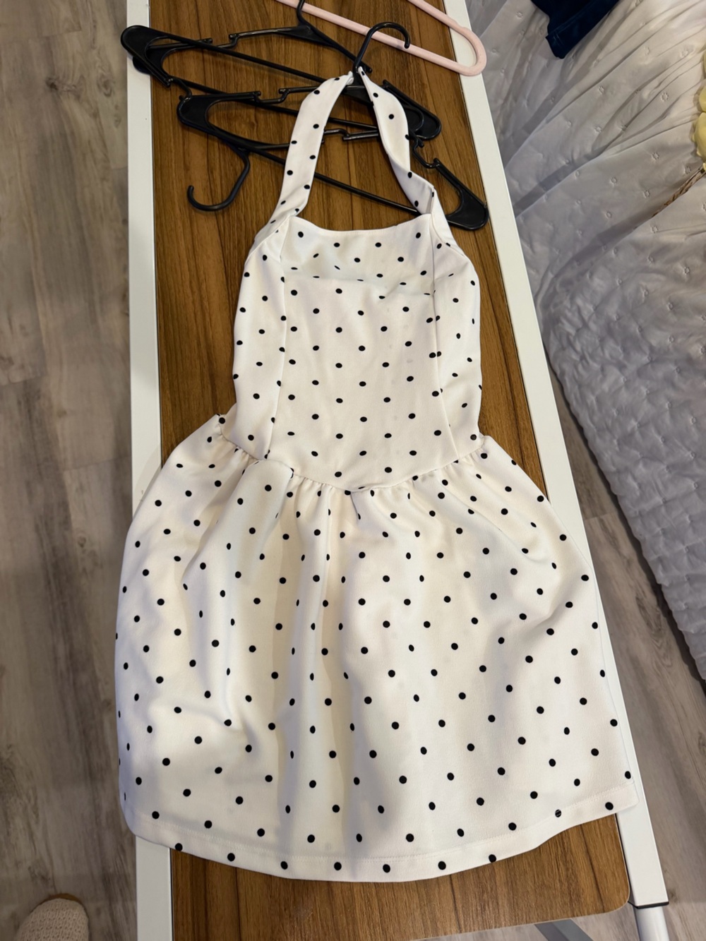 Sweetheart Halter Polka Dot Mini Dress in White and Black